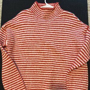 womens anthropologie sweater white orange red cowl neck size small